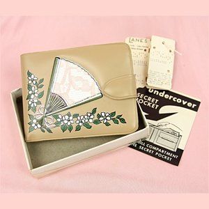 Vintage New Floral Lace Fan Faux Leather Women's Wallet Bi-Fold Tan Snap Closure
